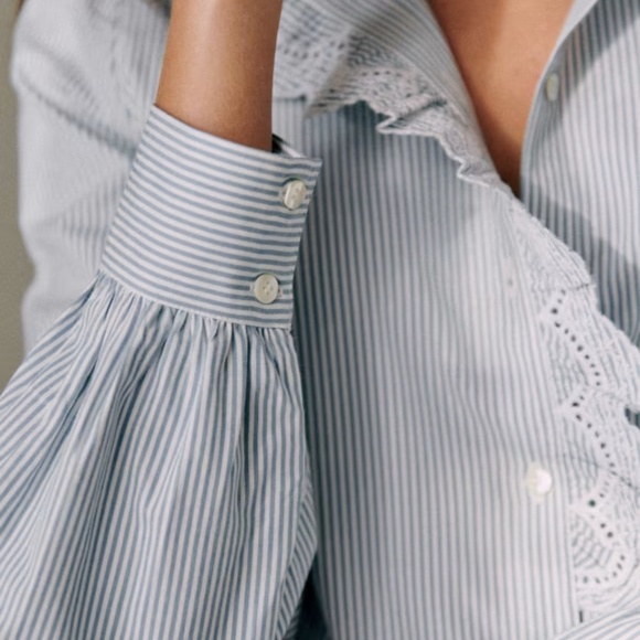 SEZANE Chlo Shirt in Stripes Ecru/Blue 34 XS - Picture 7 of 12